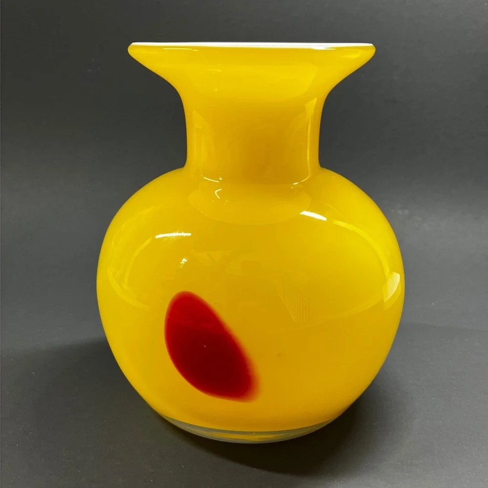 Modern Murano Style Sommerso Art Glass Vase - Yellow & Red Cased Glass 6
